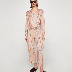 Zara SET Woman XS Satin Cat Trousers Pant & Blouse
